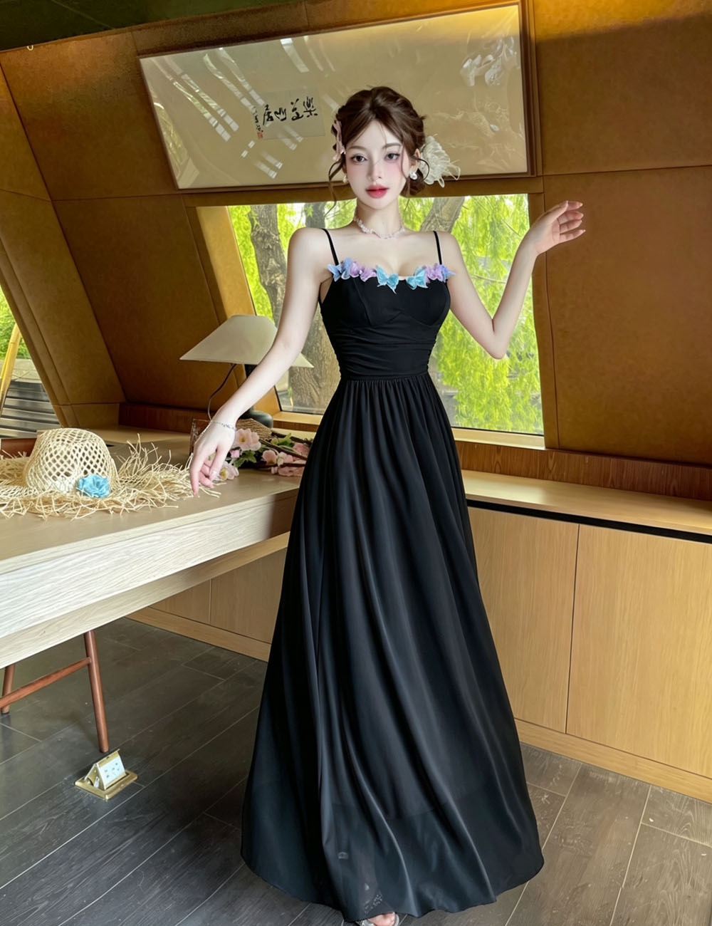 Butterfly sling strap dress gauze summer dress