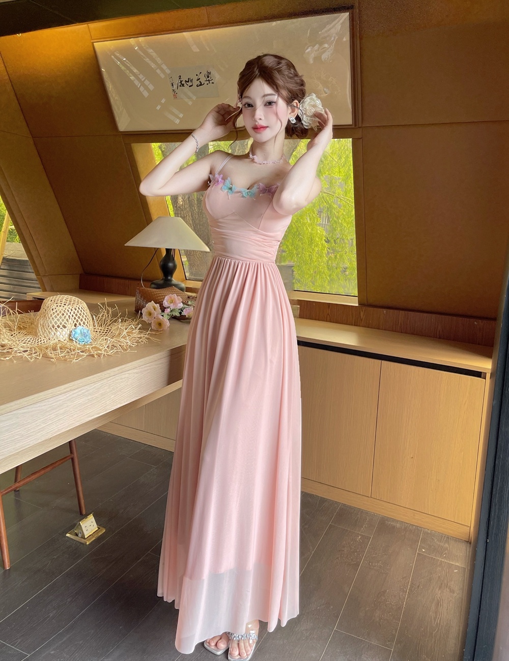 Butterfly sling strap dress gauze summer dress