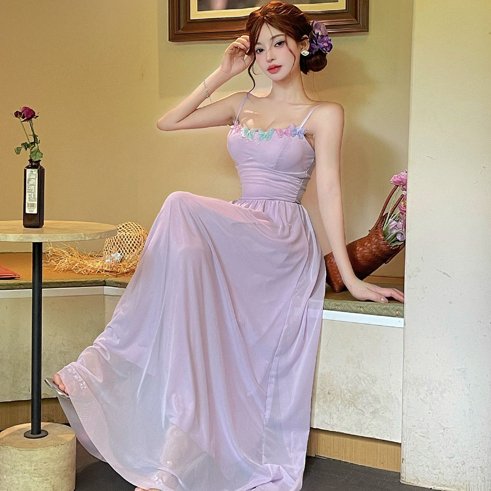 Butterfly sling strap dress gauze summer dress