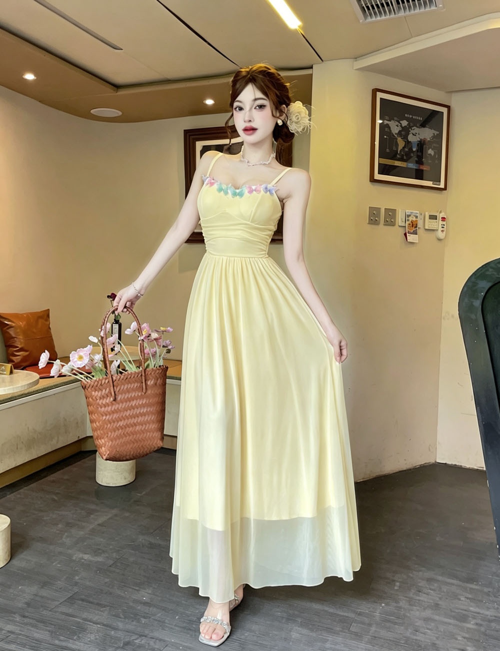 Butterfly sling strap dress gauze summer dress