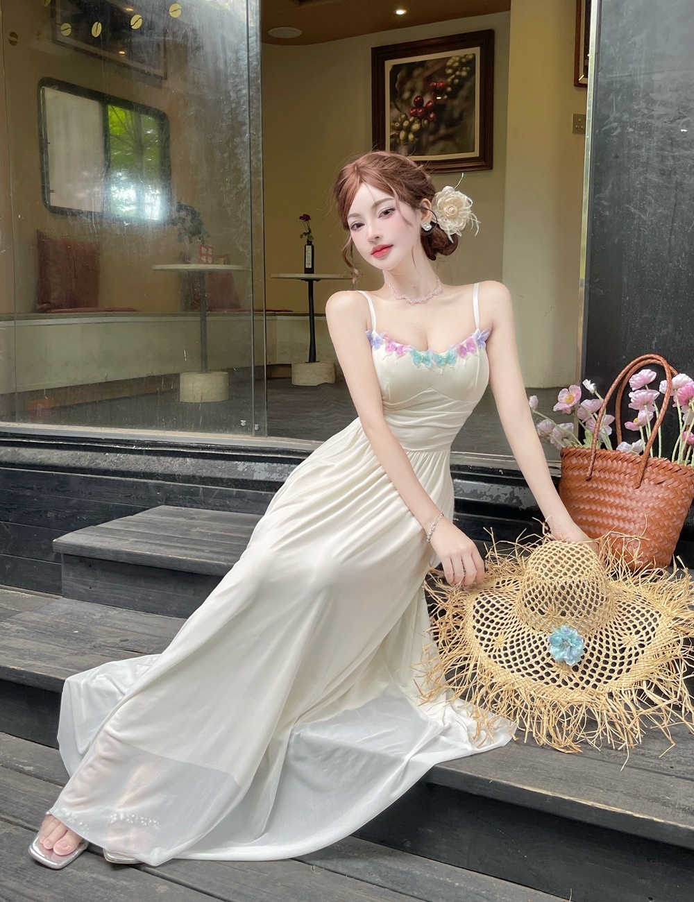 Butterfly sling strap dress gauze summer dress