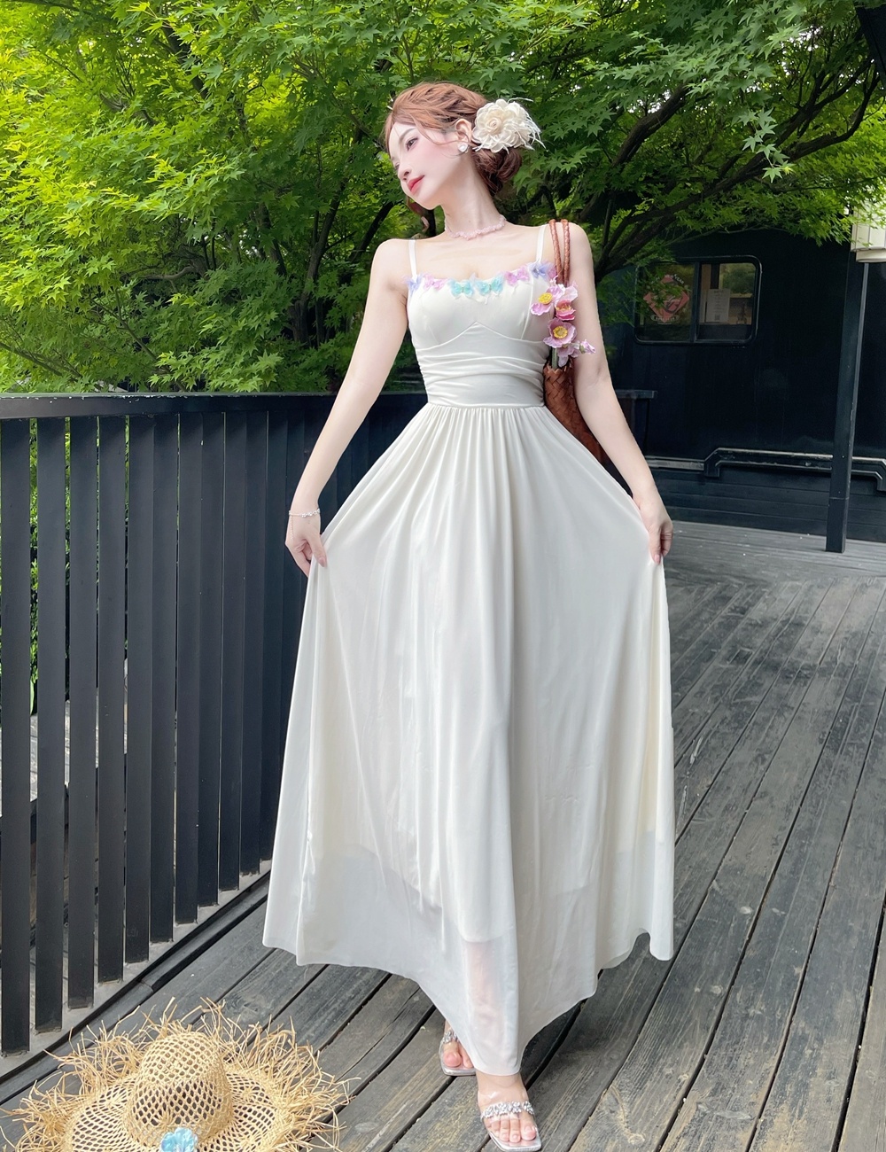 Butterfly sling strap dress gauze summer dress