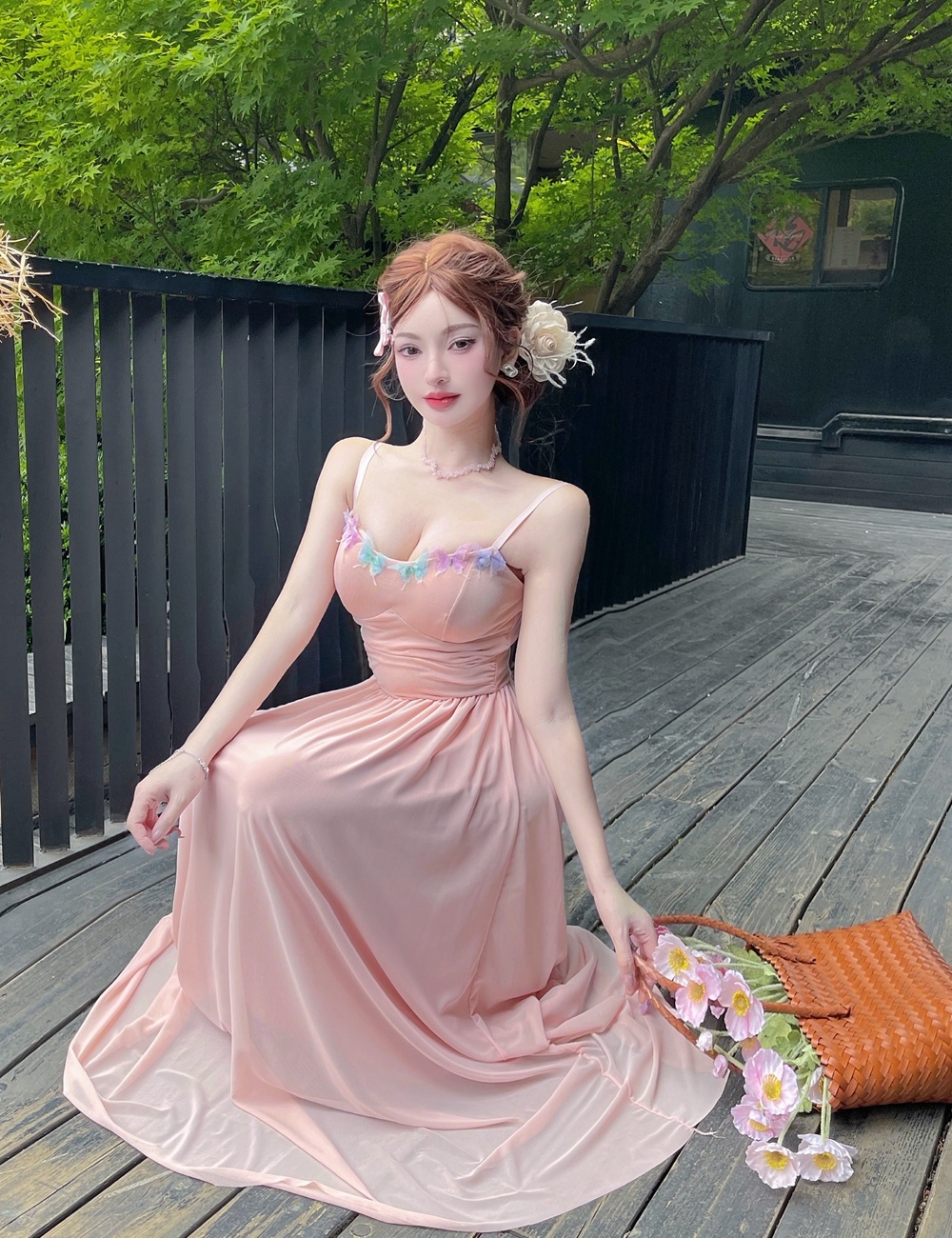 Butterfly sling strap dress gauze summer dress