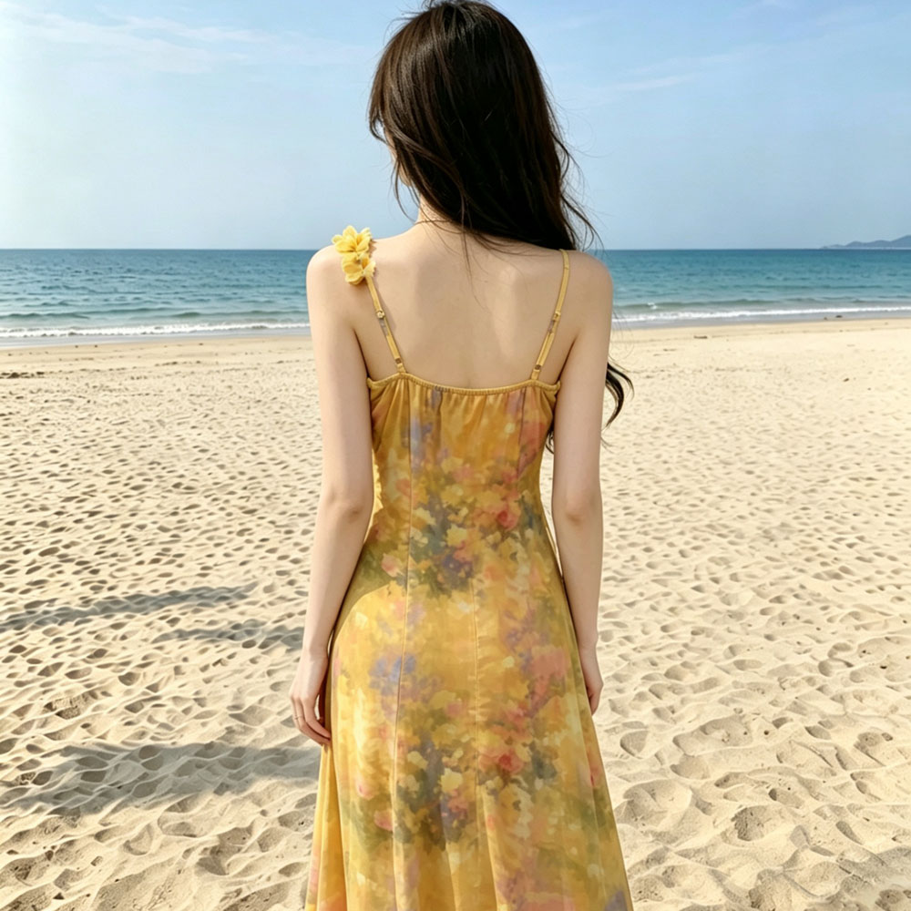 Slim floral unique dress gauze blooming long dress for women