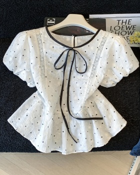 Polka dot white tops summer small shirt for women