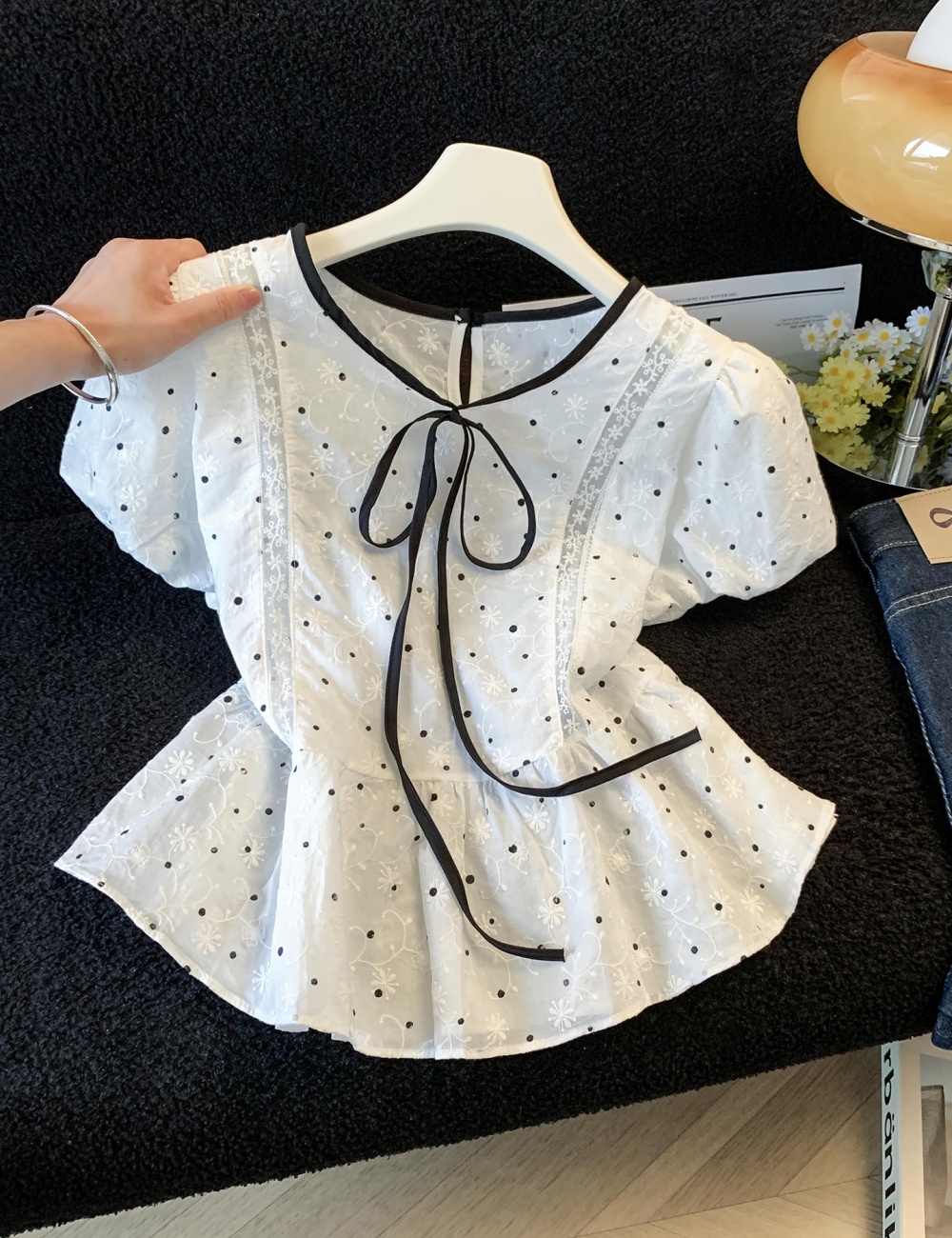 Polka dot white tops summer small shirt for women