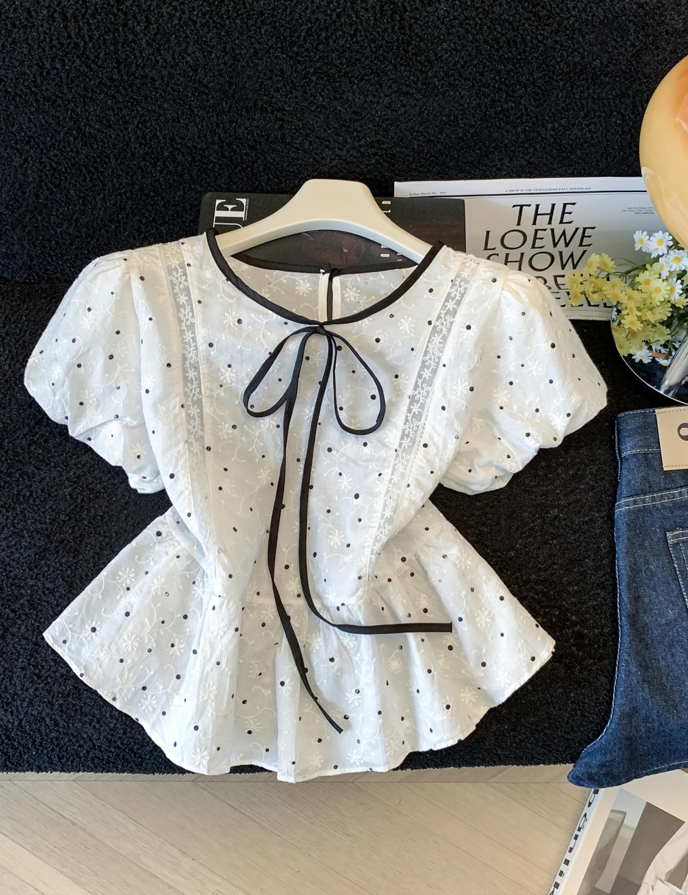 Polka dot white tops summer small shirt for women