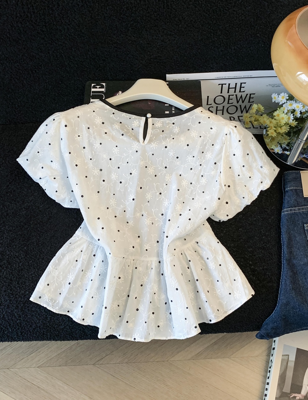 Polka dot white tops summer small shirt for women