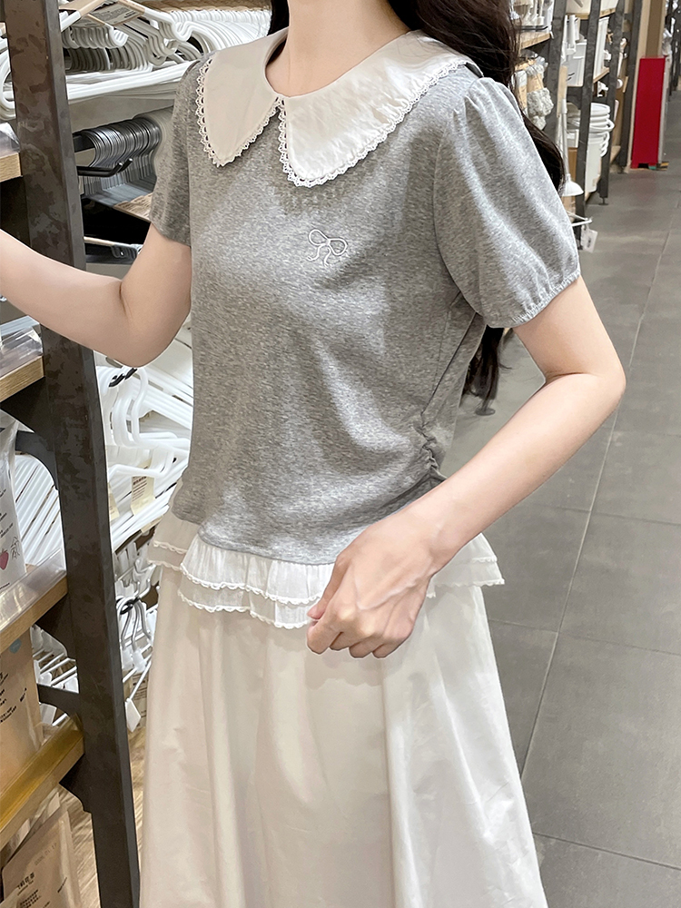 Short sleeve skirt lace T-shirt a set