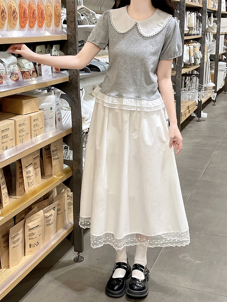 Short sleeve skirt lace T-shirt a set