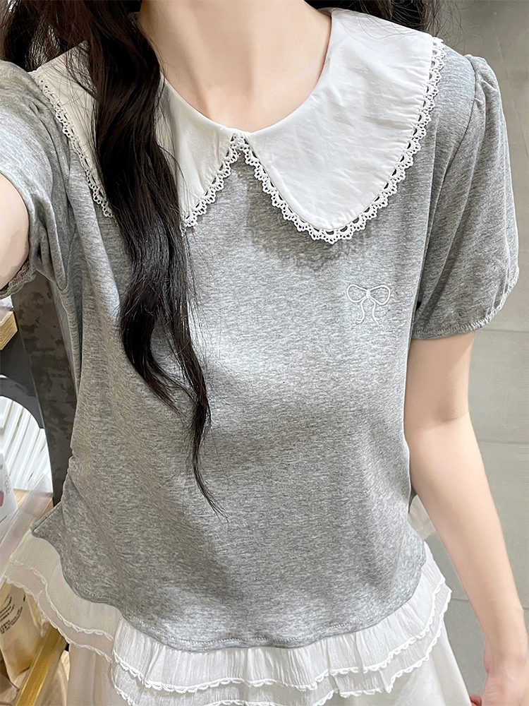 Short sleeve skirt lace T-shirt a set