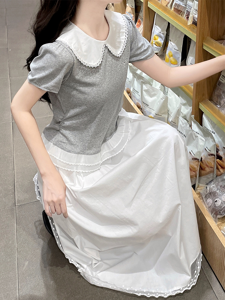 Short sleeve skirt lace T-shirt a set