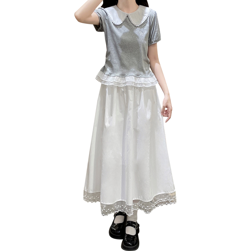 Short sleeve skirt lace T-shirt a set
