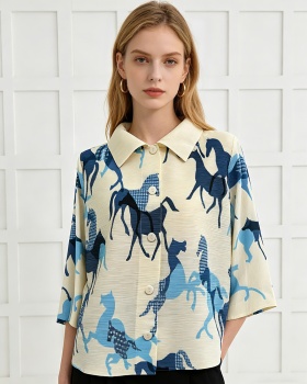 Fold large yard jacket printing long sleeve tops for women