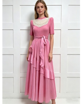 Lotus leaf edges cake short sleeve slim fold dress