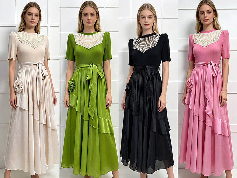 Lotus leaf edges cake short sleeve slim fold dress