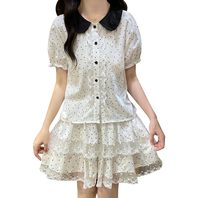 Maiden polka dot shirt summer short skirt a set