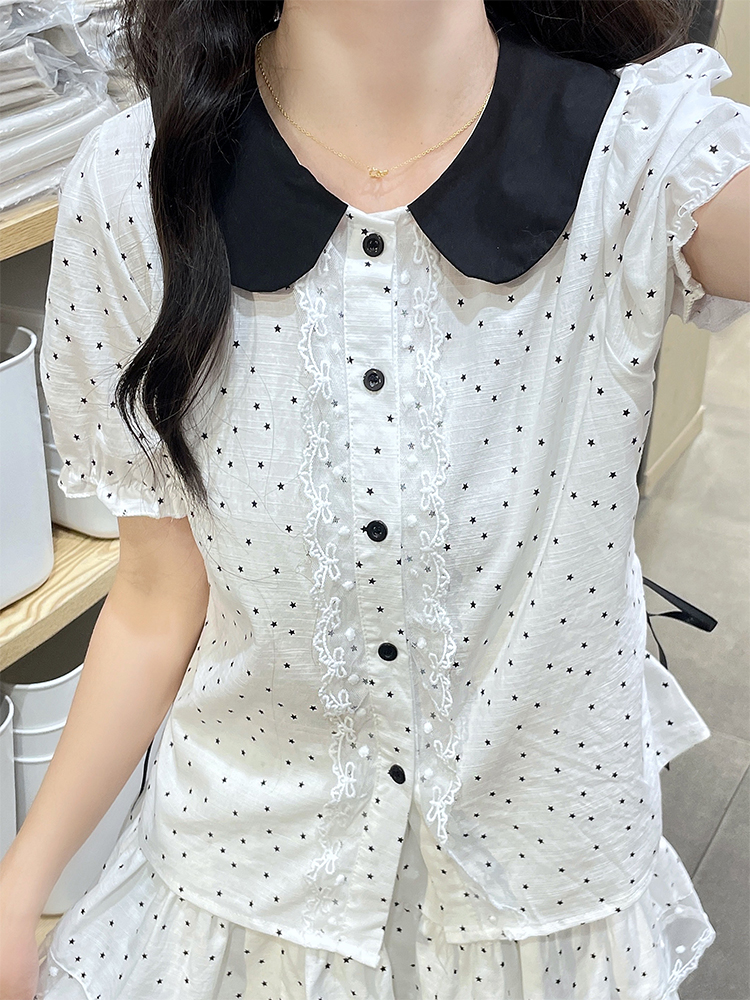 Maiden polka dot shirt summer short skirt a set