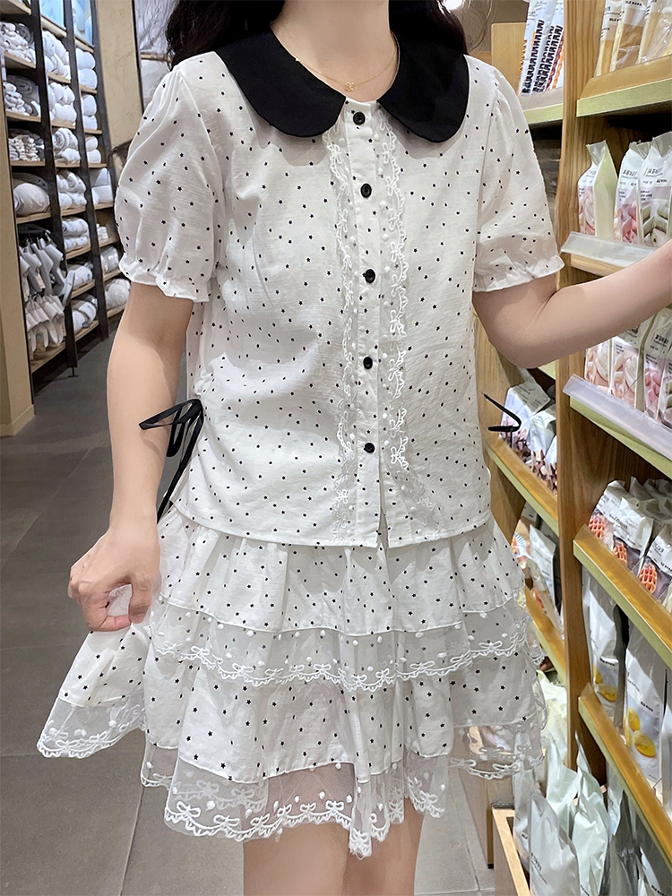 Maiden polka dot shirt summer short skirt a set