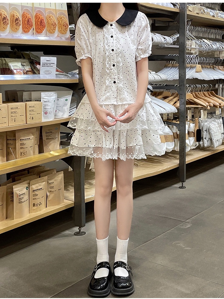 Maiden polka dot shirt summer short skirt a set