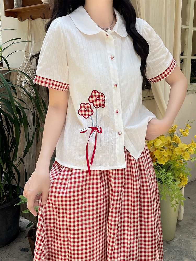 Show young Korean style sweet doll collar skirt 2pcs set