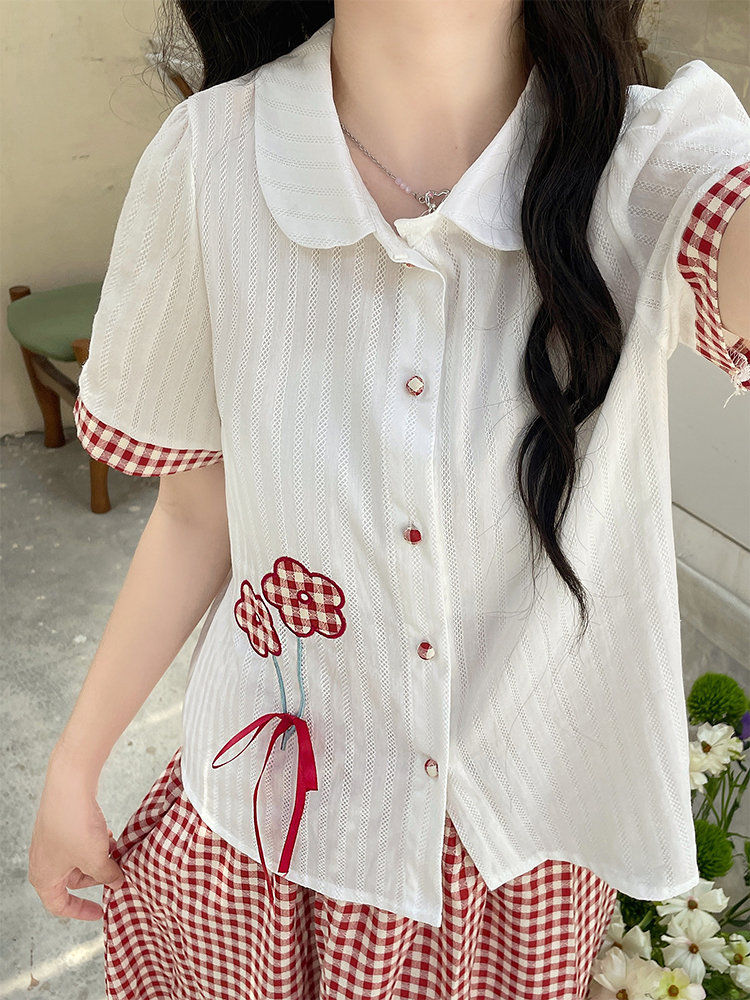 Show young Korean style sweet doll collar skirt 2pcs set