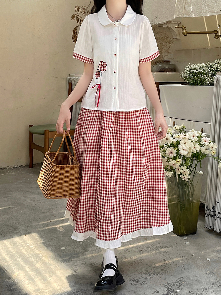 Show young Korean style sweet doll collar skirt 2pcs set