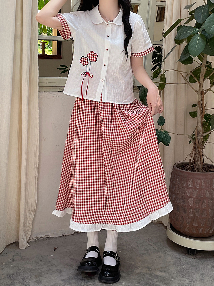 Show young Korean style sweet doll collar skirt 2pcs set