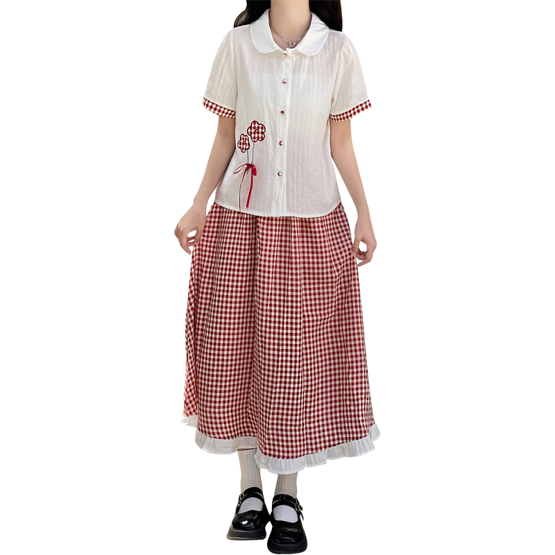 Show young Korean style sweet doll collar skirt 2pcs set