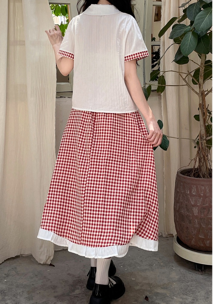Show young Korean style sweet doll collar skirt 2pcs set