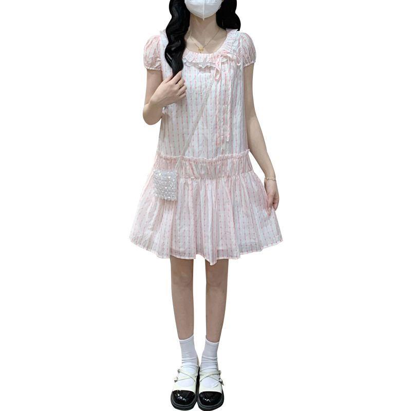 Show young sweet temperament plaid niche pink dress