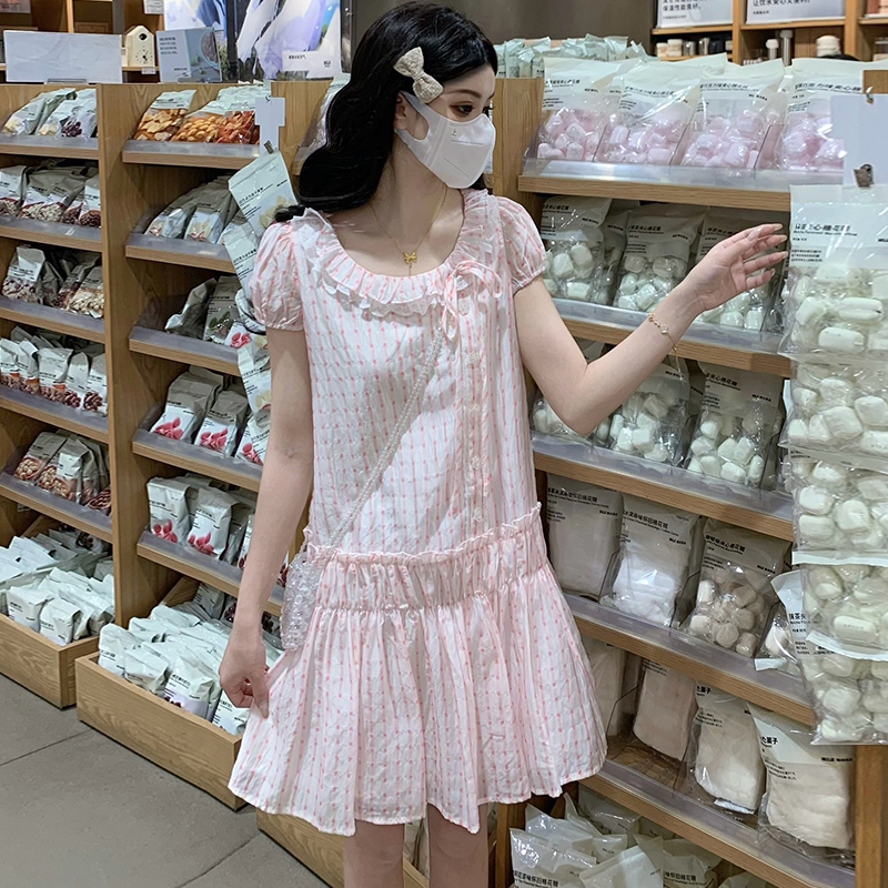 Show young sweet temperament plaid niche pink dress