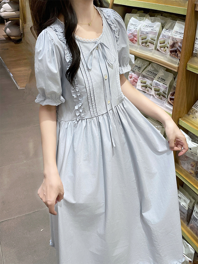 Loose wood ear long dress Korean style sweet style dress