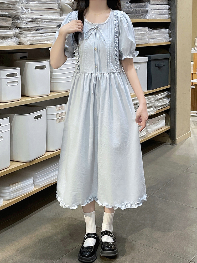 Loose wood ear long dress Korean style sweet style dress