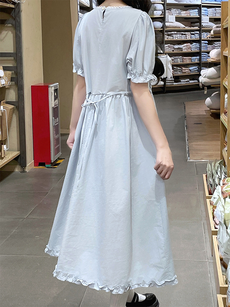 Loose wood ear long dress Korean style sweet style dress