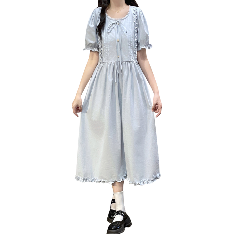 Loose wood ear long dress Korean style sweet style dress