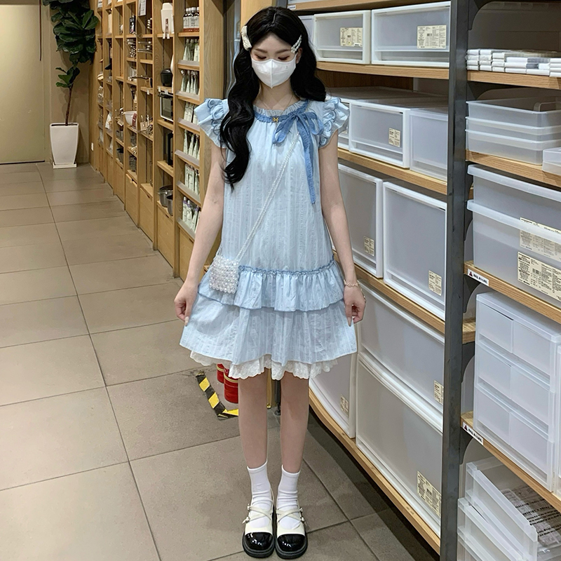 Summer doll lace navy blue blue dress