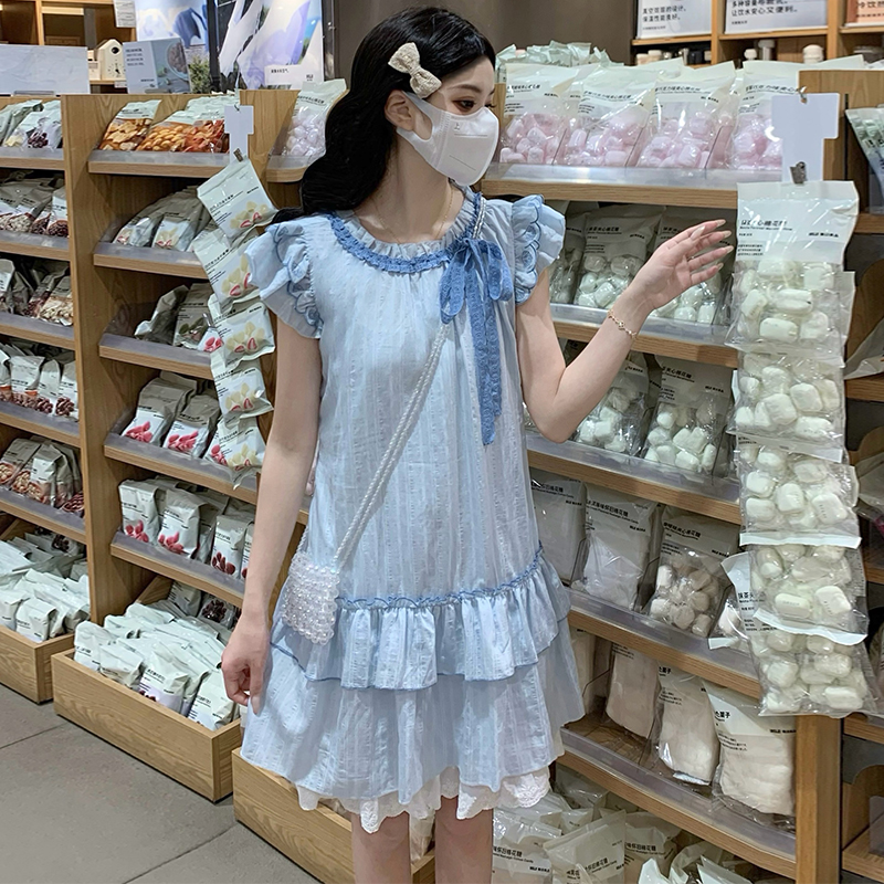 Summer doll lace navy blue blue dress