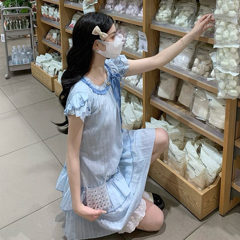 Summer doll lace navy blue blue dress