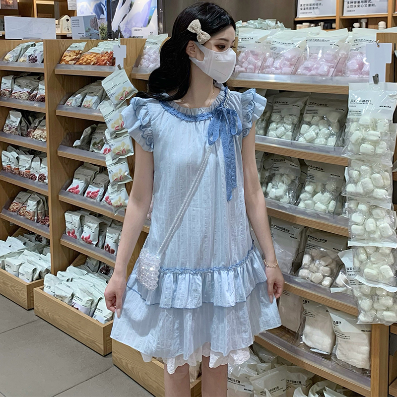 Summer doll lace navy blue blue dress