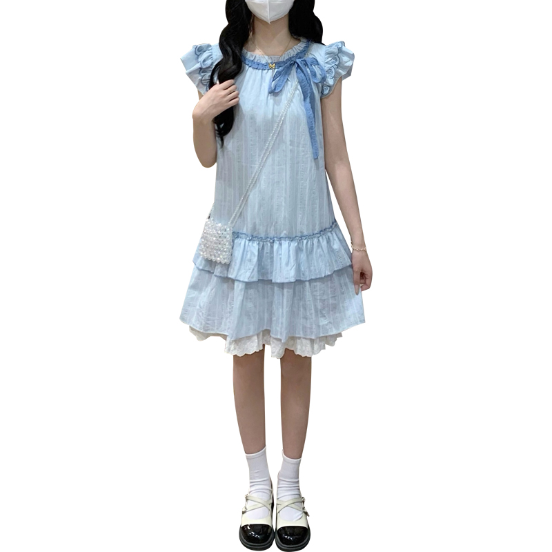 Summer doll lace navy blue blue dress