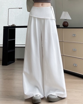Drape summer Pseudo-two wide leg pants slim flax casual pants