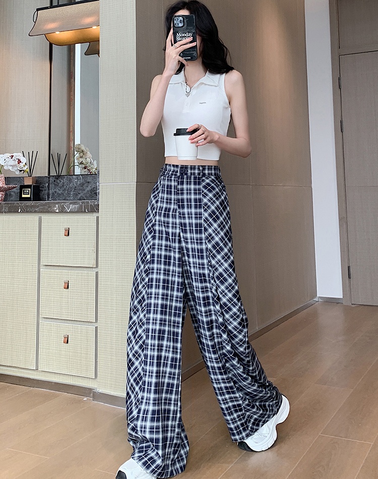 Summer casual pants drape plaid pants for women