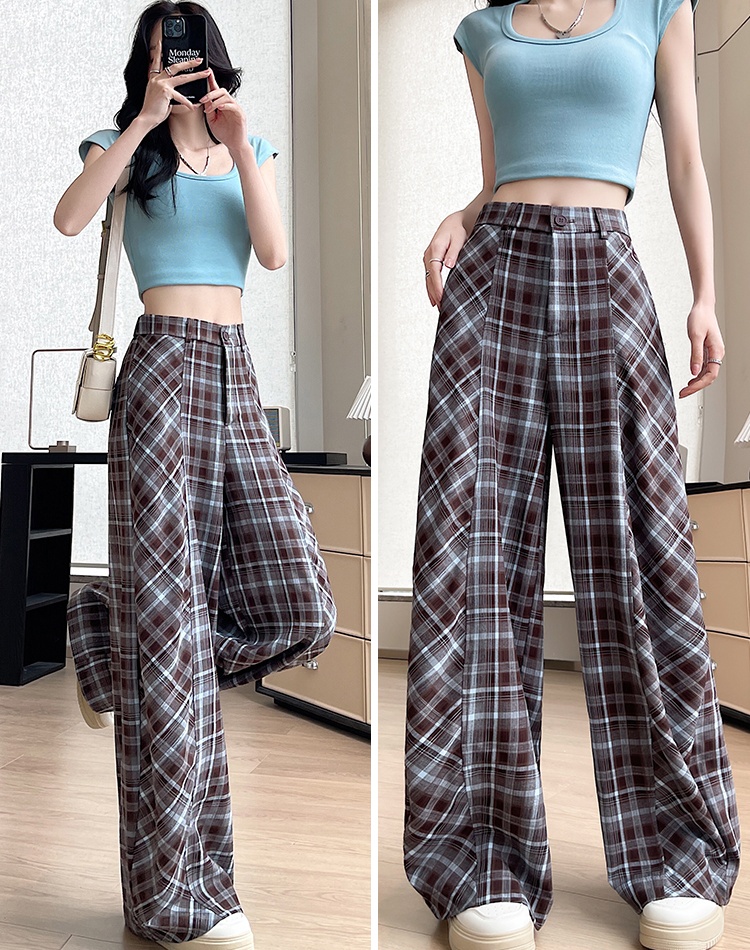 Summer casual pants drape plaid pants for women