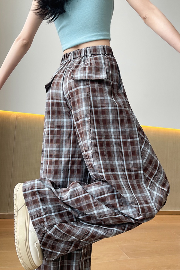 Summer casual pants drape plaid pants for women