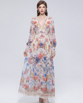 Big skirt long dress printing dress for women