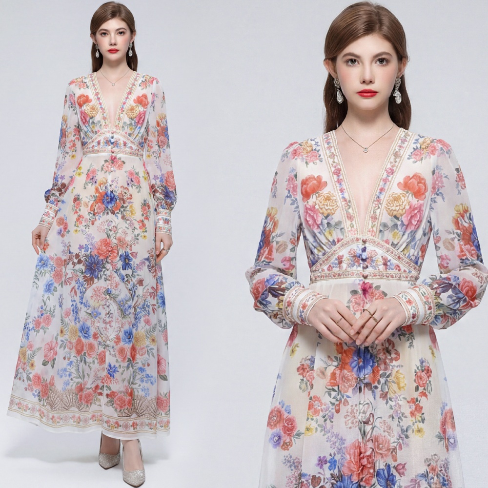 Big skirt long dress printing dress for women