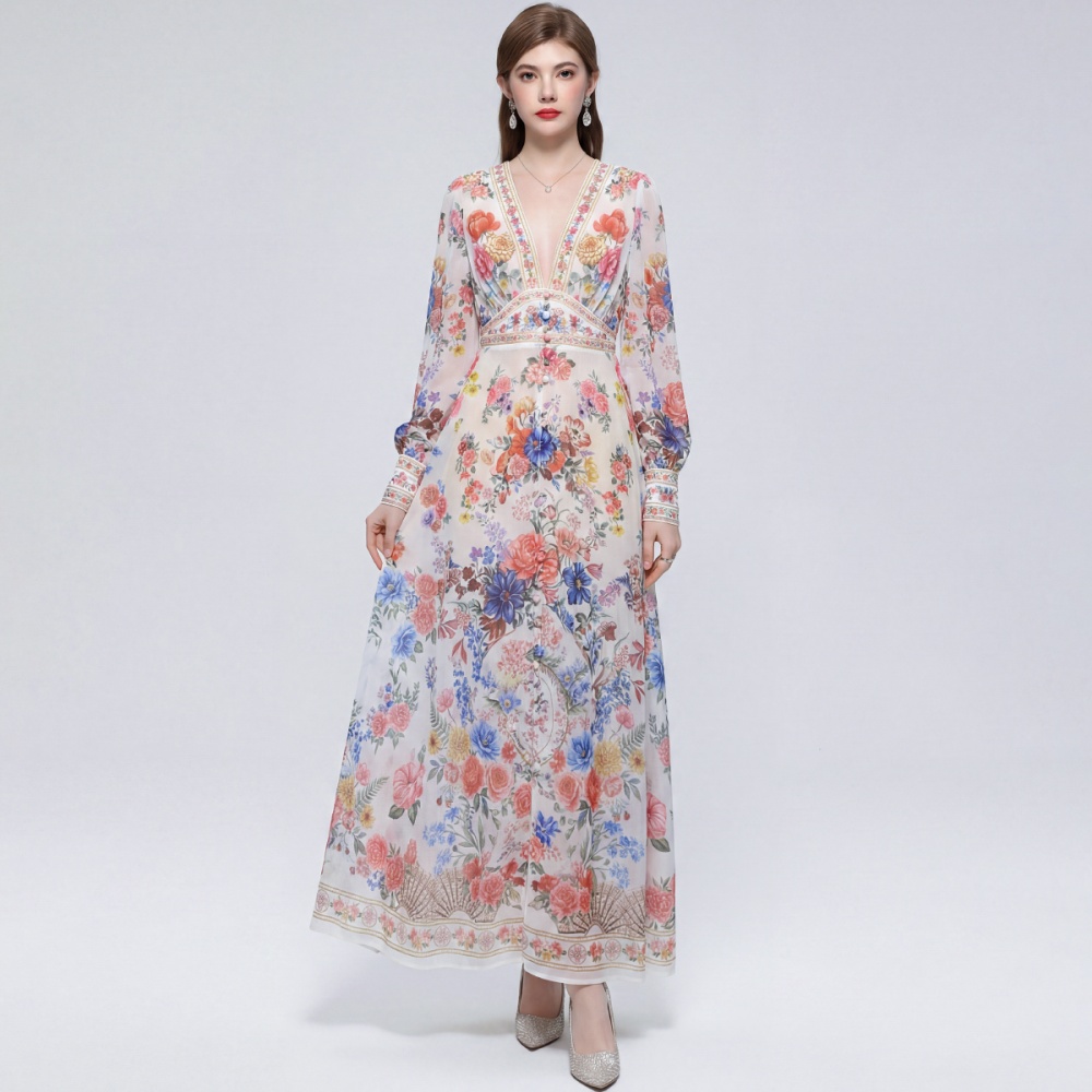 Big skirt long dress printing dress for women