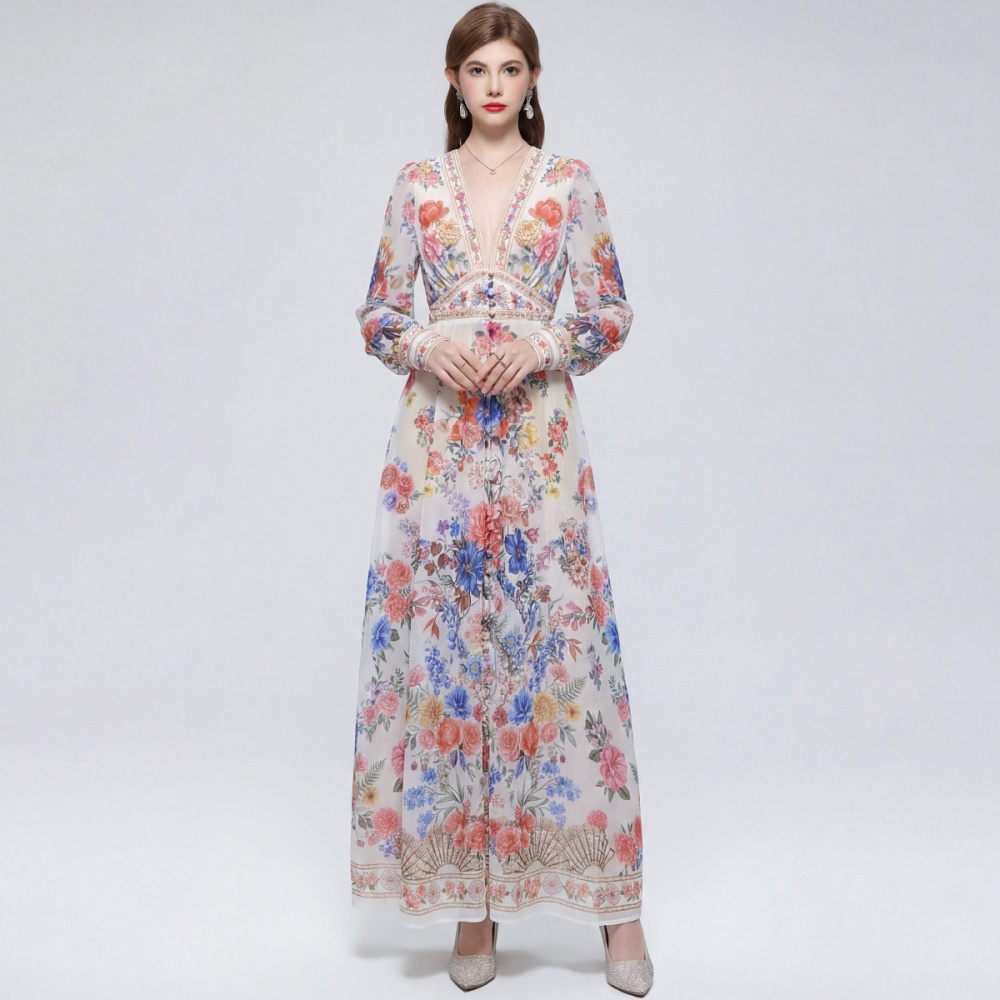 Big skirt long dress printing dress for women