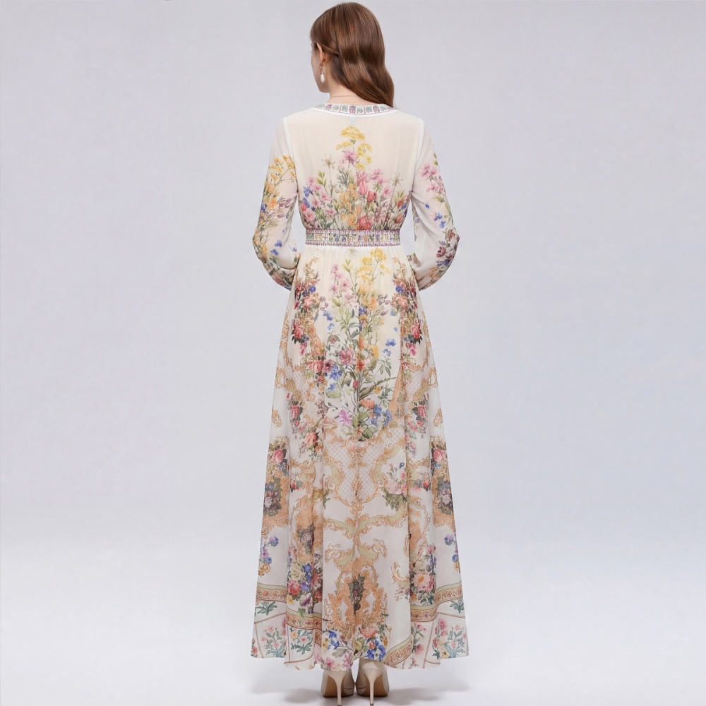 Court style frenum dress V-neck big skirt long dress